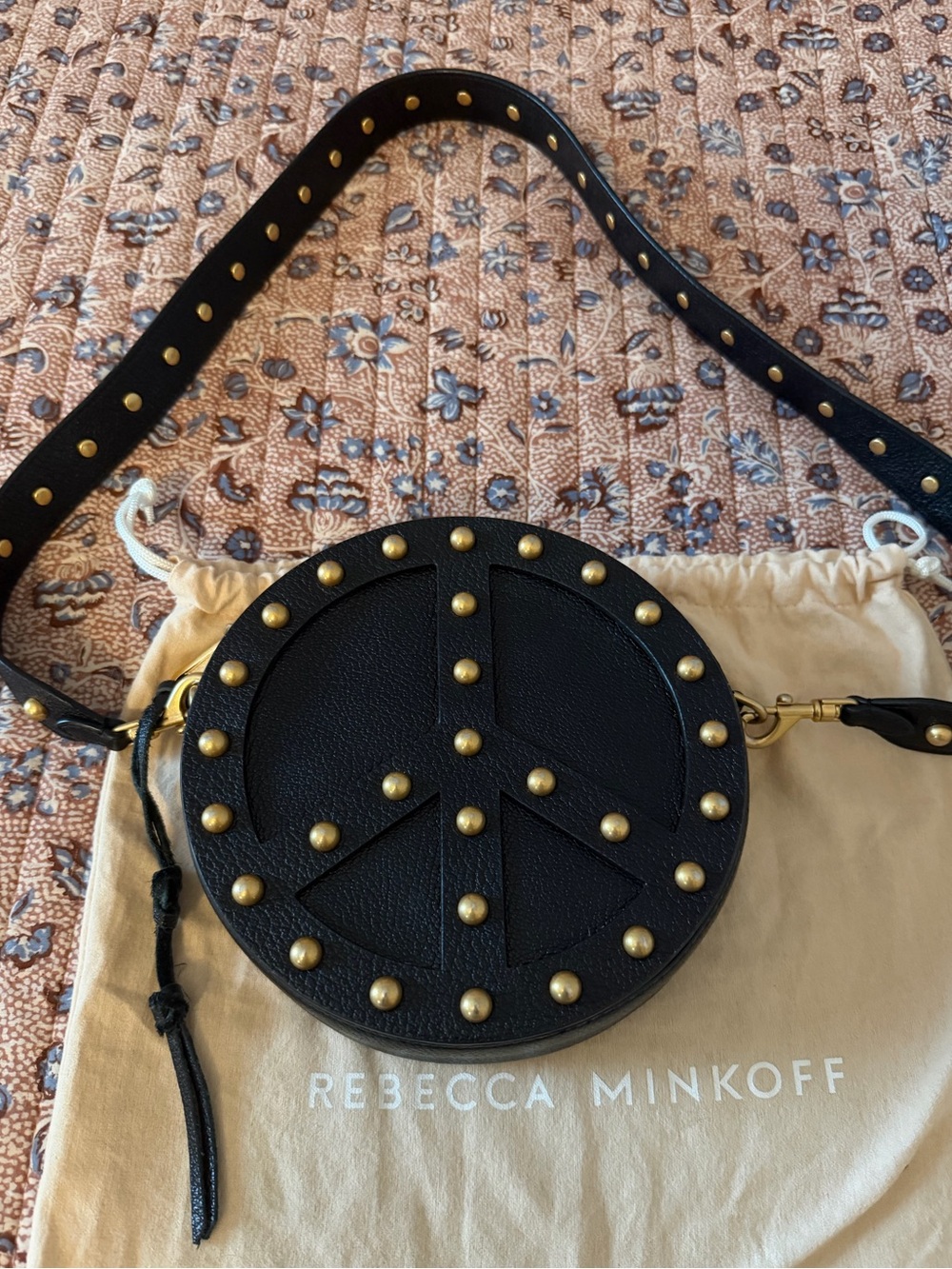 Rebecca Minkoff Black Round Studded Peace Sign Crossbody